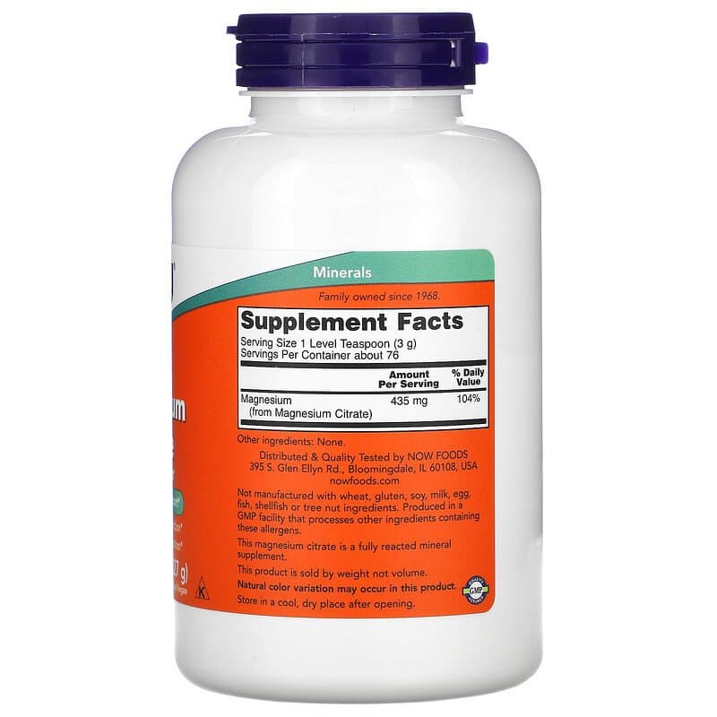 Now Foods, цитрат магния, чистый порошок, 227 г