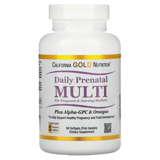 California Gold Nutrition, Daily Prenatal Multi для беременных и кормящих матерей, 60 мягких желатиновых капсул с рыбой