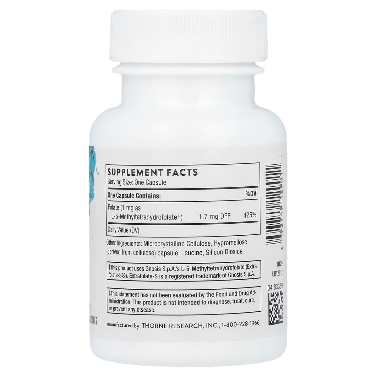 Thorne, 5-MTHF methylfolate (5-метилтетрагидрофолат), 1 мг, 60 капсул