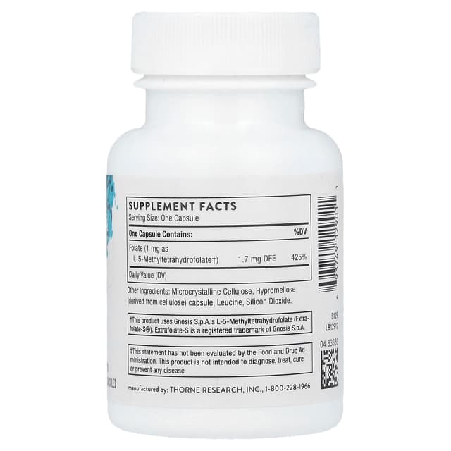 Thorne, 5-MTHF methylfolate  (5-метилтетрагидрофолат), 1 мг, 60 капсул
