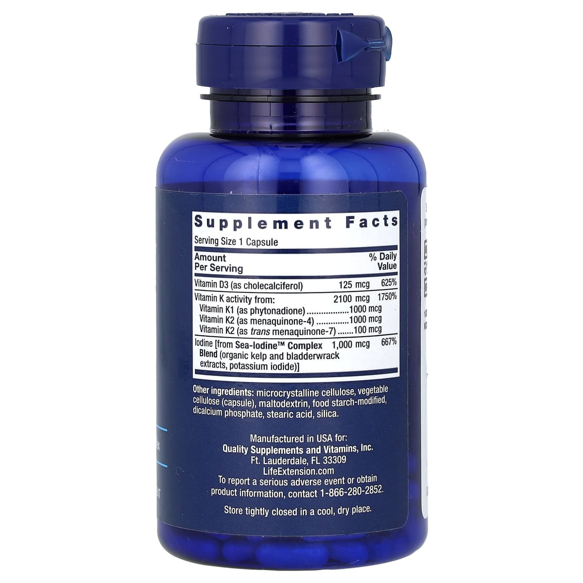 Life Extension, витамины D и К с йодом Sea-Iodine, 60 капсул