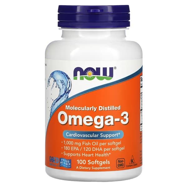 NOW Foods, жирные кислоты омега-3, 180 ЭПК / 120 ДГК 1000 мг , 100 шт