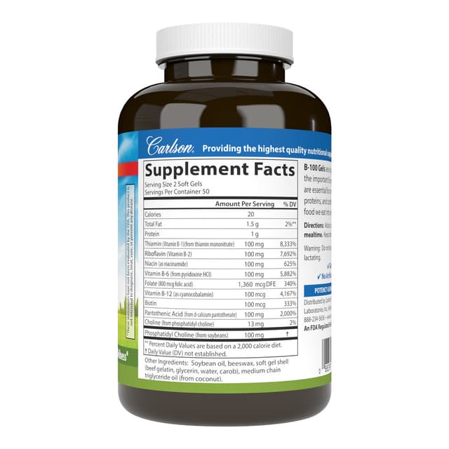 Carlson Labs Витамин B-100, 100 капсул