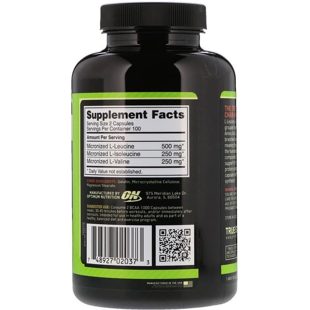 Optimum Nutrition, BCAA 1000 Caps, большая упаковка, 1 г, 200 капсул