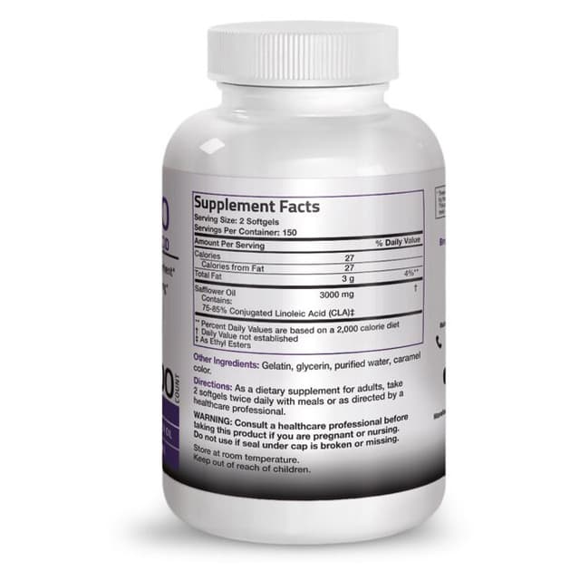 Bronson CLA 3000 сверхвысокоэффективная конъюгированная линолевая кислота, не содержащая ГМО, из сафлорового масла, не стимулирующее средство, 120 мягких капсул