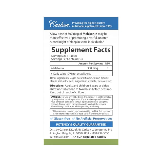 Carlson Labs - Мелатонин, 300 мкг, здоровый сон, способствует расслаблению, натуральный вкус клубники и лимона, 30 жевательных таблеток