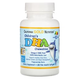 California Gold Nutrition, ДГК для детей в форме жевательных таблеток, 100% дикая арктическая треска, со вкусом клубники и лимона, 180 мягких таблеток из рыбьего желатина