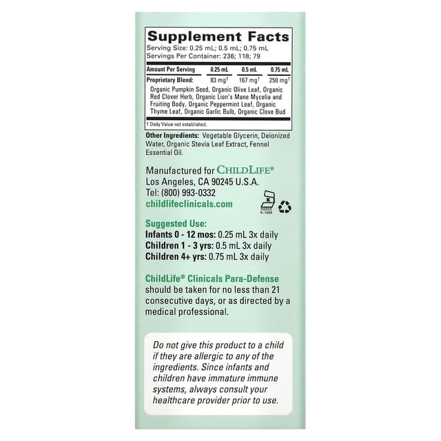 ChildLife Clinicals, Para-Defense, для здоровья микробиома кишечника, 59 мл