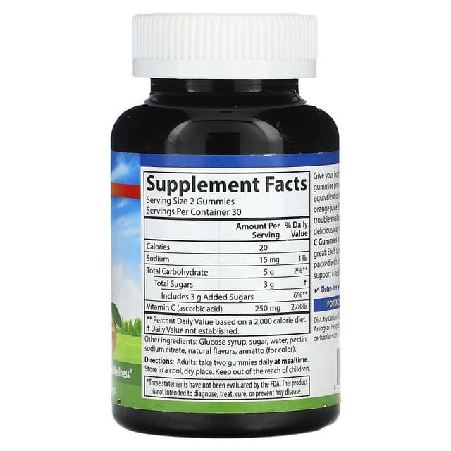 Carlson, Kid's, жевательные конфеты с витамином С, с натуральным апельсиновым вкусом,125 мг, 60 вегетарианских жевательных конфет