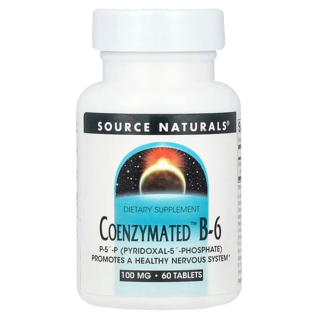 Source Naturals, Coenzymated B6 Ферментированный витамин B6, 100 мг, 60 таблеток