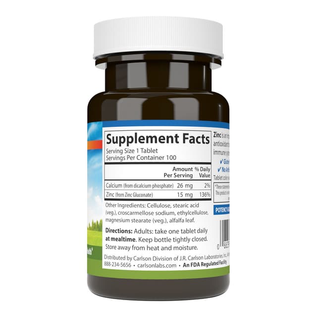 Carlson Labs Цинк 15 мг, 100 таблеток