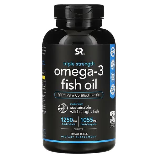 Sports Research, Рыбий жир с омега-3, тройной силы, 180 мягких таблеток