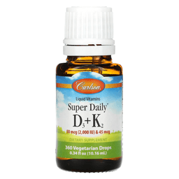 Carlson Labs, Super Daily витамины D3 и K2 в жидкой форме, 25 мкг (2000 МЕ) и 22,5 мкг, растительная формула, 360 вегетарианских капель, 10,16 мл