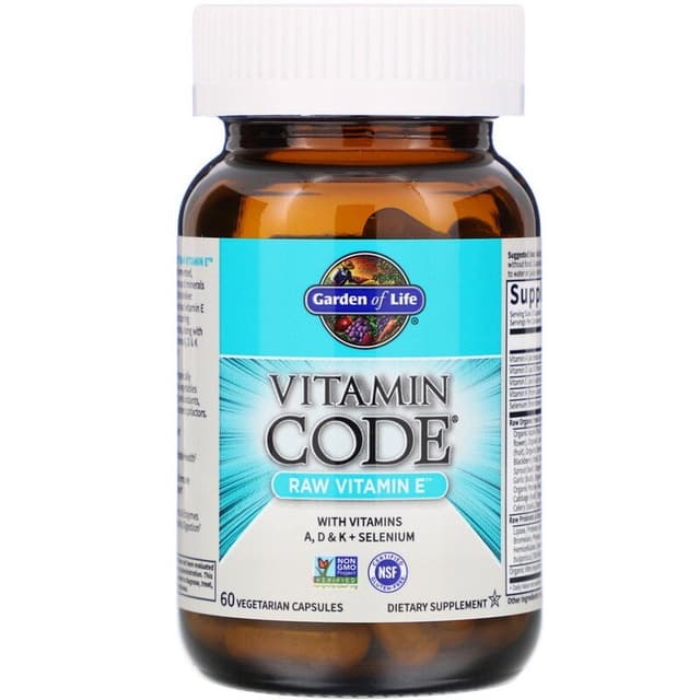 Garden of Life, Vitamin Code, витамин E в сыром виде, 60 вегетарианских капсул