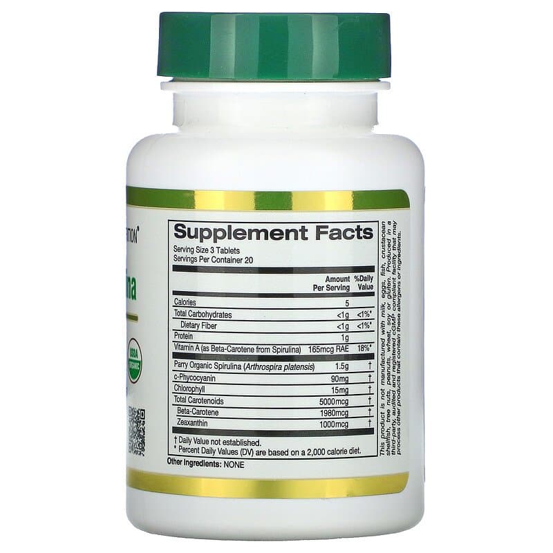 California Gold Nutrition, органическая спирулина, сертификат USDA Organic, 500 мг, 60 таблеток
