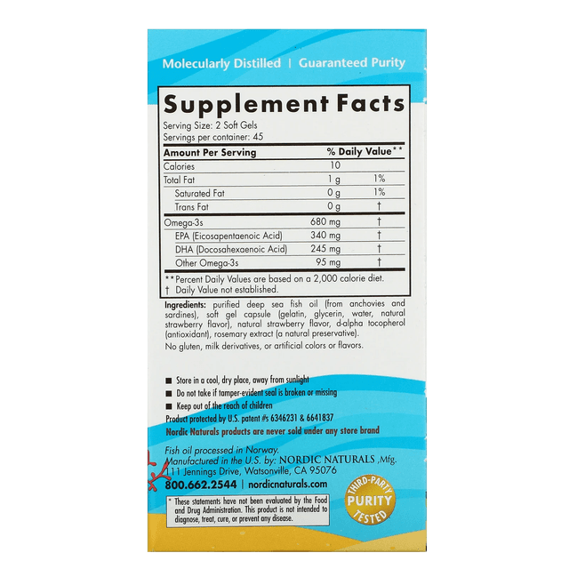 Nordic Naturals, Ultimate Omega Junior, для детей от 6 до 12 лет, со вкусом клубники, 340 мг, 90 мини-капсул