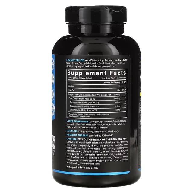 Sports Research, Рыбий жир с омега-3, тройной силы, 180 мягких таблеток