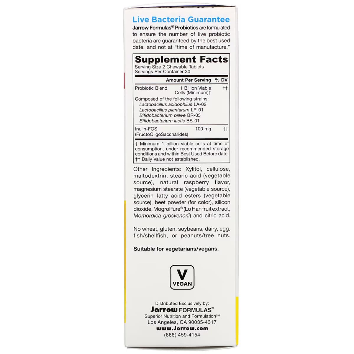 Jarrow Formulas, Jarro-Dophilus Kids, пробиотик + пребиотик, без сахара, натуральный малиновый вкус, 1 миллиард живых бактерий, 60 жевательных таблеток