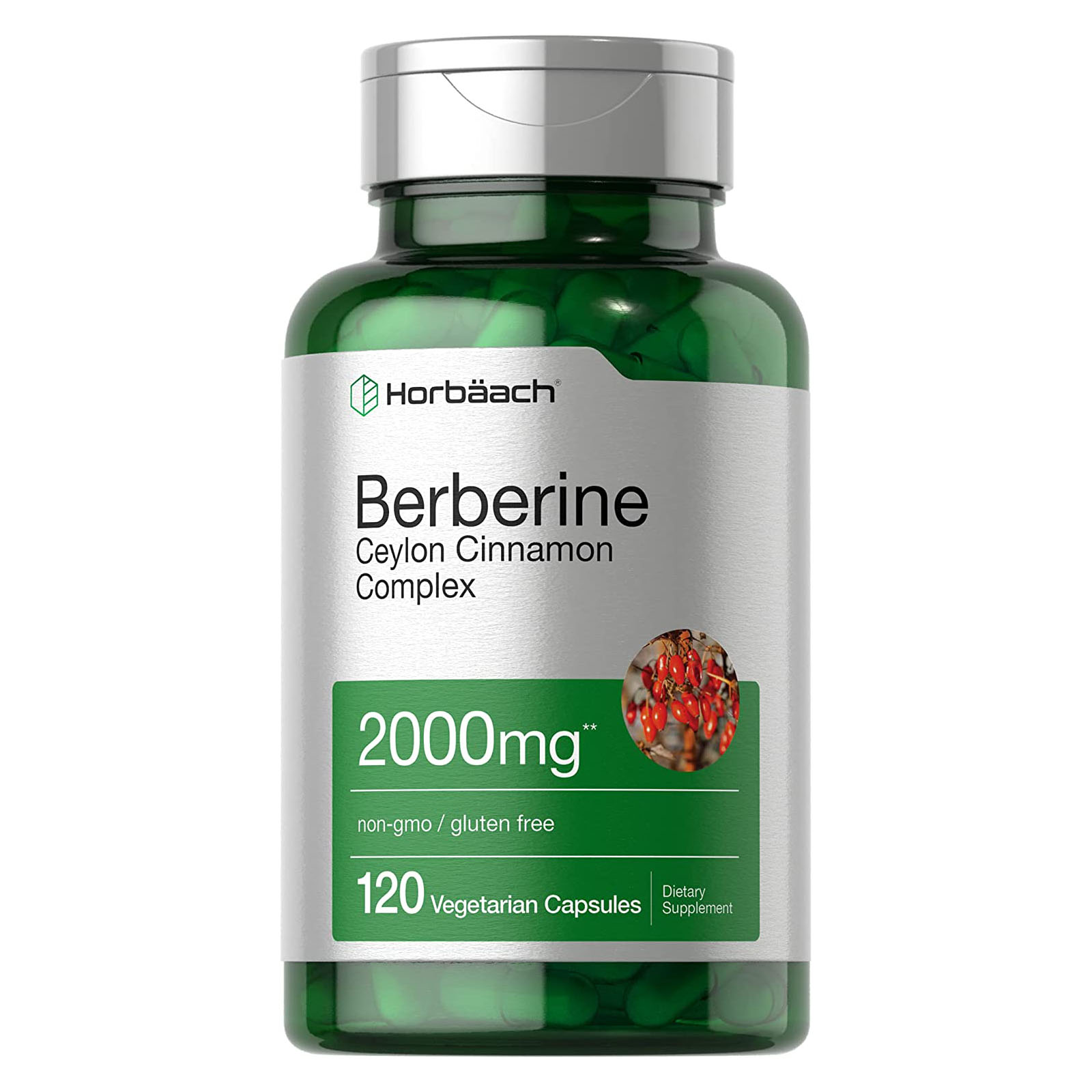 Horbaach - берберин плюс цейлонская корица | 2000мг | 120 растительных капсул | Вегетарианская добавка, не содержащая ГМО и глютена | Берберин Комплекс