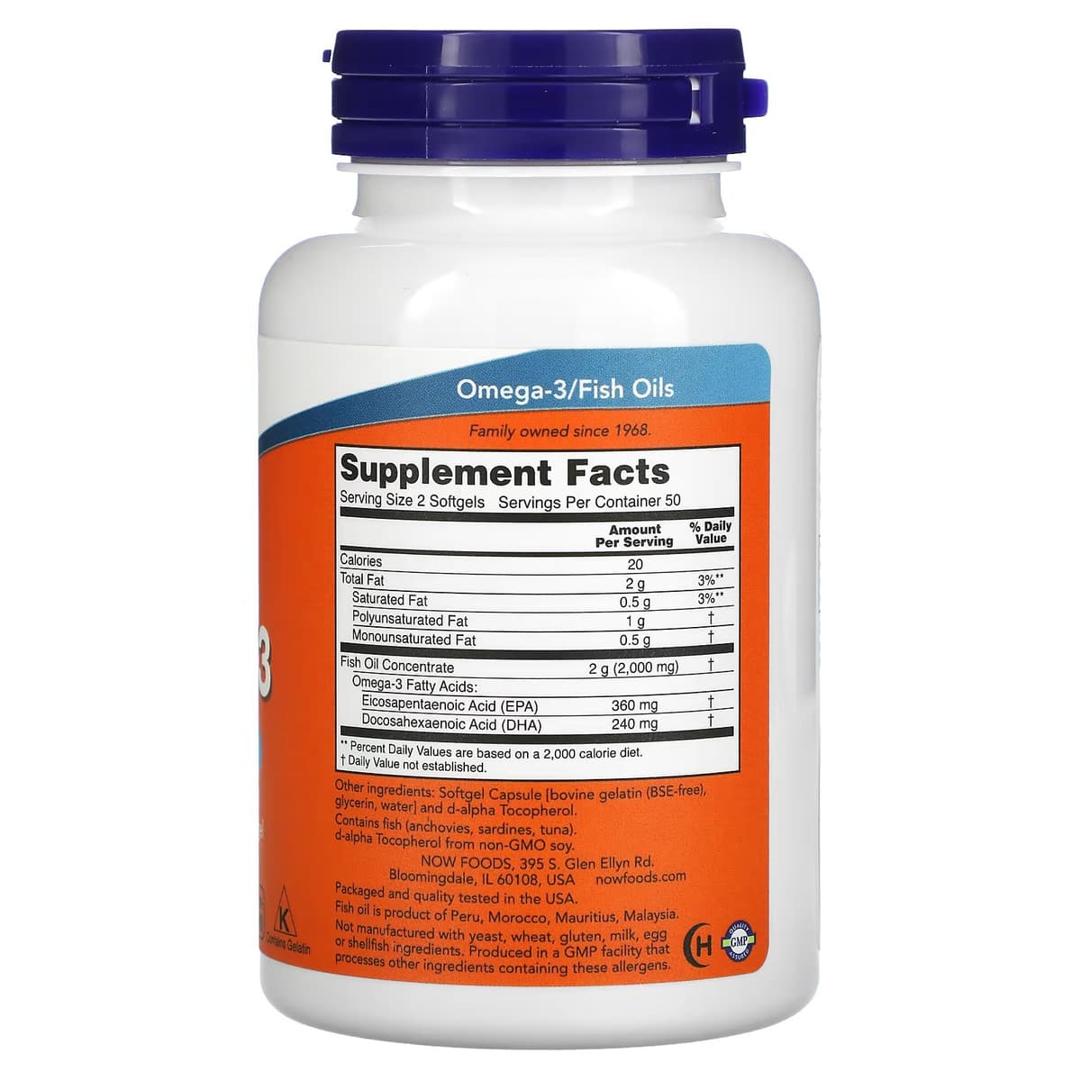NOW Foods, жирные кислоты омега-3, 180 ЭПК / 120 ДГК 1000 мг , 100 шт