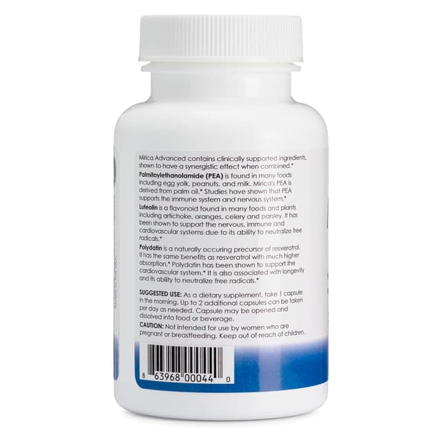 Mirica Advanced - Palmitoylethanolamide (PEA) and Luteolin / Пальмитоилетаноламид ПЭА и лютеолин 60 капсул