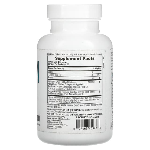 NaturesPlus,1-2-3-4-5 тип в одном пептиды коллагена, 120 капсул