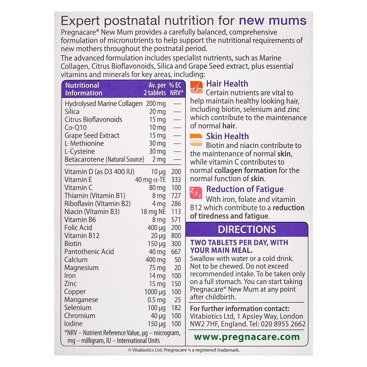 Vitabiotics PREGNACARE New Mum таблетки- после беременности, 56 штук