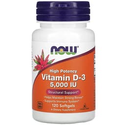 NOW Foods, витамин D3, 125 мкг (5000 МЕ), 120 капсул
