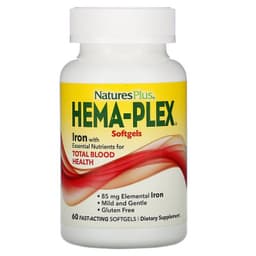 Nature's Plus, Hema-Plex, SOFTGEL Железо 60 капсул быстрого действия