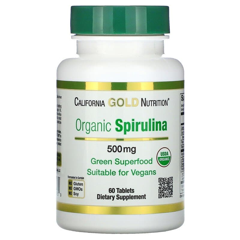 California Gold Nutrition, органическая спирулина, сертификат USDA Organic, 500 мг, 60 таблеток