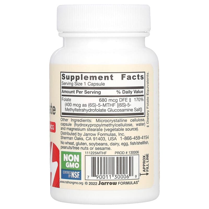 Jarrow Formulas, Метилфолат, 400 мкг, 60 вегетарианских капсул