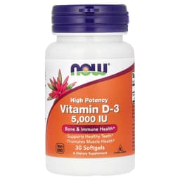 NOW Foods, витамин D3, высокоактивный, 5000 МЕ, 30 мягких таблеток