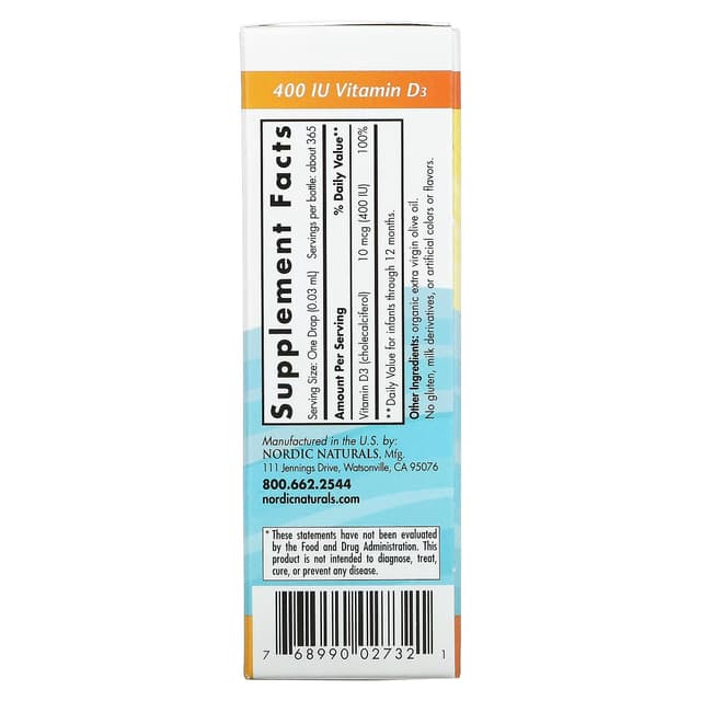 Nordic Naturals, Детский витамин D3, 400 МЕ, 11 мл