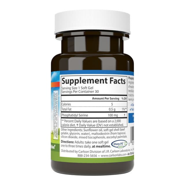 Carlson Labs Фосфатидилсерин 100 мг, 30 мягких капсул