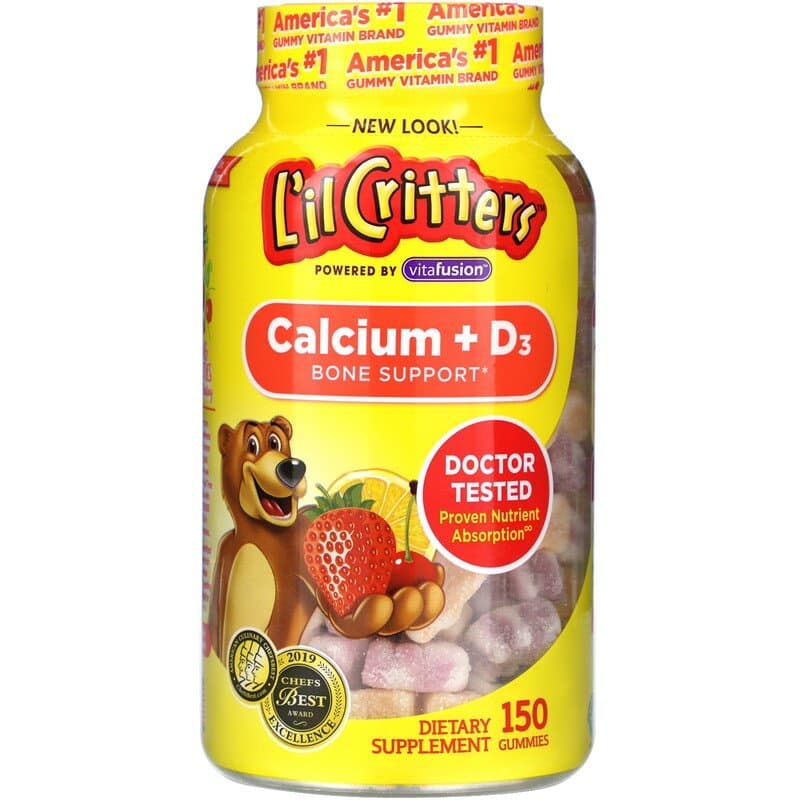 L'il Critters, кальций + D3, поддержка костей, со вкусом черной вишни, апельсина и клубники, 150 мармеладных мишек