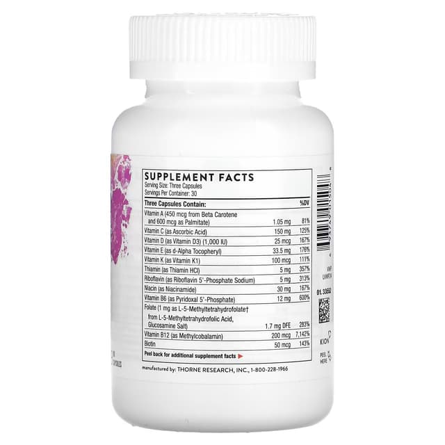 Thorne, Basic Prenatal, Комплекс витаминов минералов для беременных и кормящих мам 90 капсул