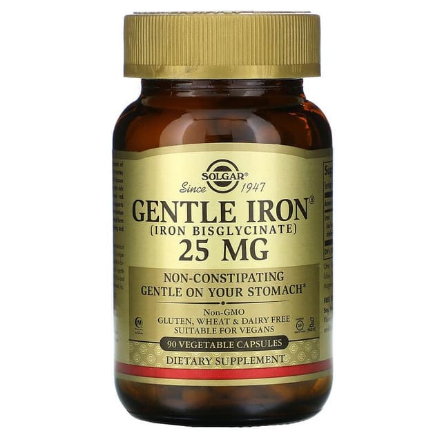 Solgar, Gentle Iron, Железо 25 мг, 90 растительных капсул