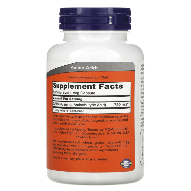 NOW Foods, ГАМК, 750 мг, 100 растительных капсул