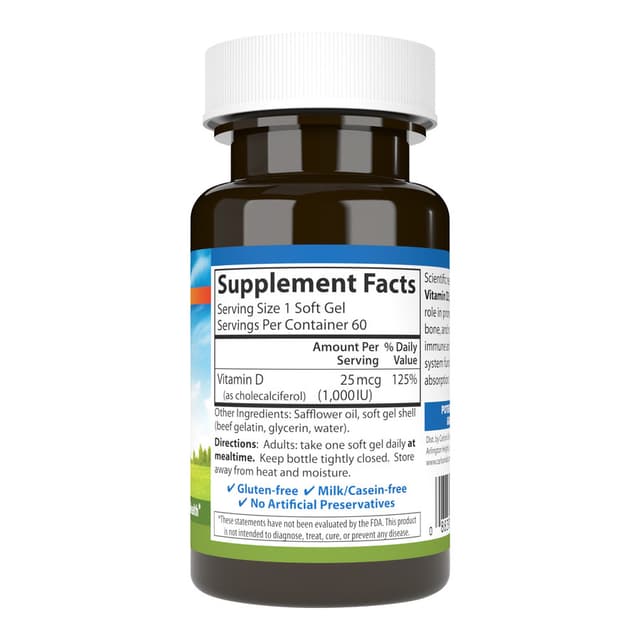 Carlson Labs Витамин D3 1000 МЕ (25 мкг), 60 мягких капсул