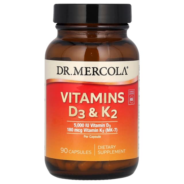 Dr. Mercola, витамины D3 и K2, 90 капсул
