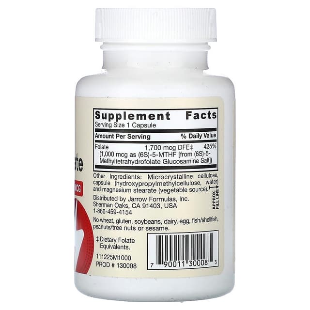 Jarrow Formulas, метилфолат, 1000 мкг, 100 вегетарианских капсул