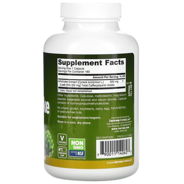 Jarrow Formulas, артишок, 500 мг, 180 вегетарианских капсул