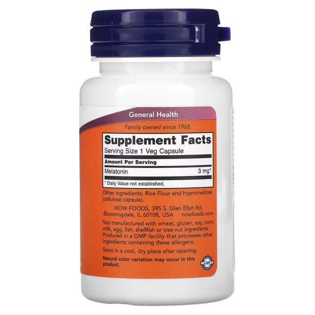 NOW Foods, мелатонин, 3 мг, 60 шт