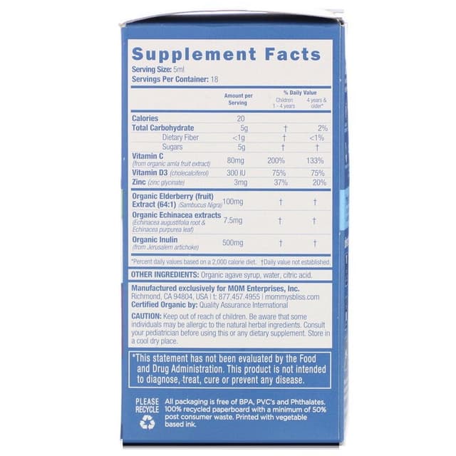 Mommy's Bliss, Organic Elderberry Syrup + Immunity Boost, (90 ml)