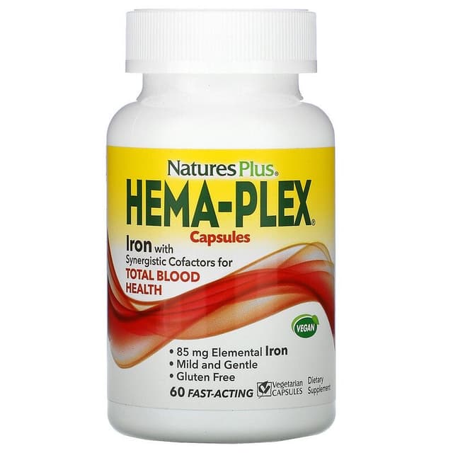 Nature's Plus, Hema-Plex, Железо 60 вегетарианских капсул быстрого действия