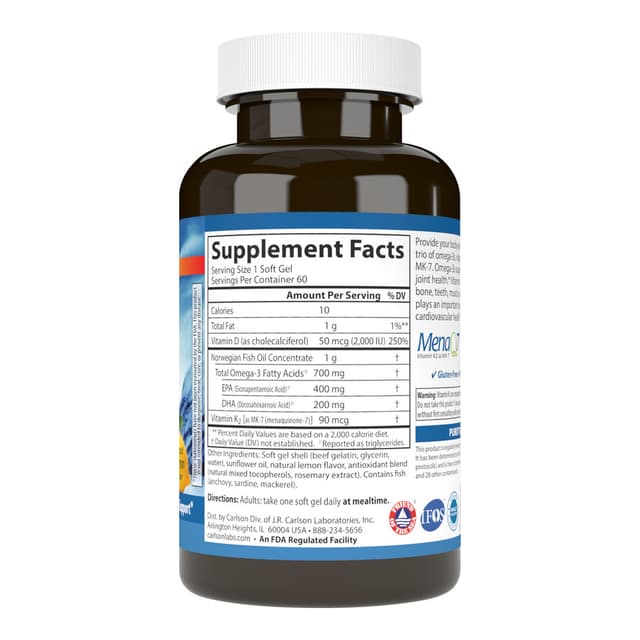 Carlson Labs Элит Омега-3 + D&K, 60 + 30 мягких капсул