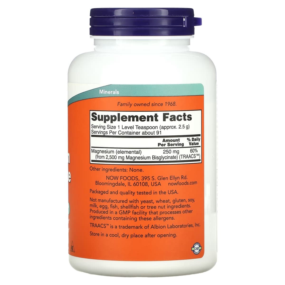 NOW Foods, порошок бисглицината магния, 227 г