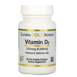 California Gold Nutrition, Витамин D3, 125 мкг (5000 МЕ), 90 рыбно-желатиновых мягких таблеток