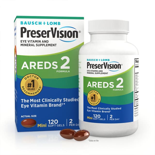 PreserVision® AREDS 2 Formula + мультивитаминная, витаминно-минеральная добавка для глаз с лютеином и зеаксантином от Bausch + Lomb, 120 мягких желатиновых капсул