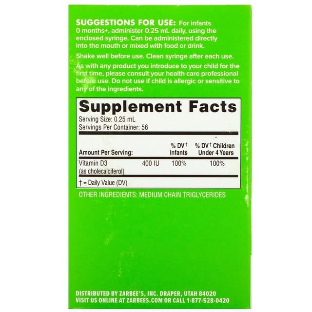 Zarbee's, Витамин D для малышей, 14 мл Д3